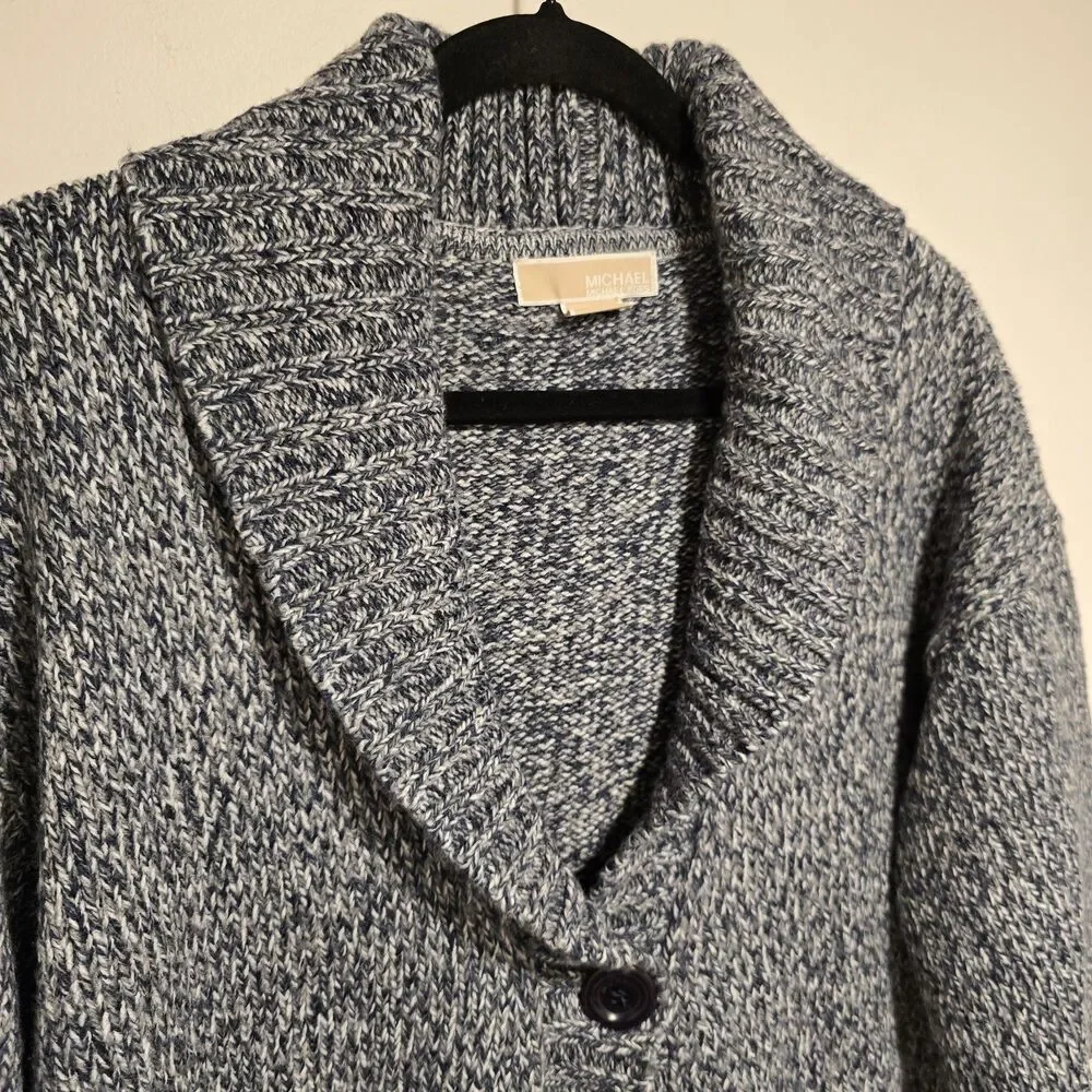 Michael Kors Knitted Sweater Cardigan Short Sleeve Button Up Large Marled Blue